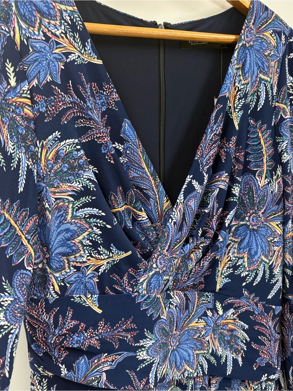 Lauren Ralph Lauren New Navy Floral Long-Sleeve Faux Wrap Dress | 10 - Picture 5 of 11